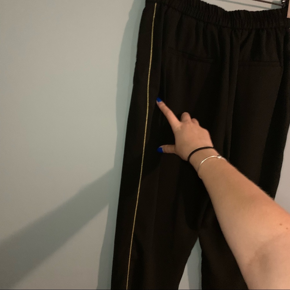 Zara Basics Black with Gold Pipping Skinny Trouser Size Medium - Picture 4 of 8